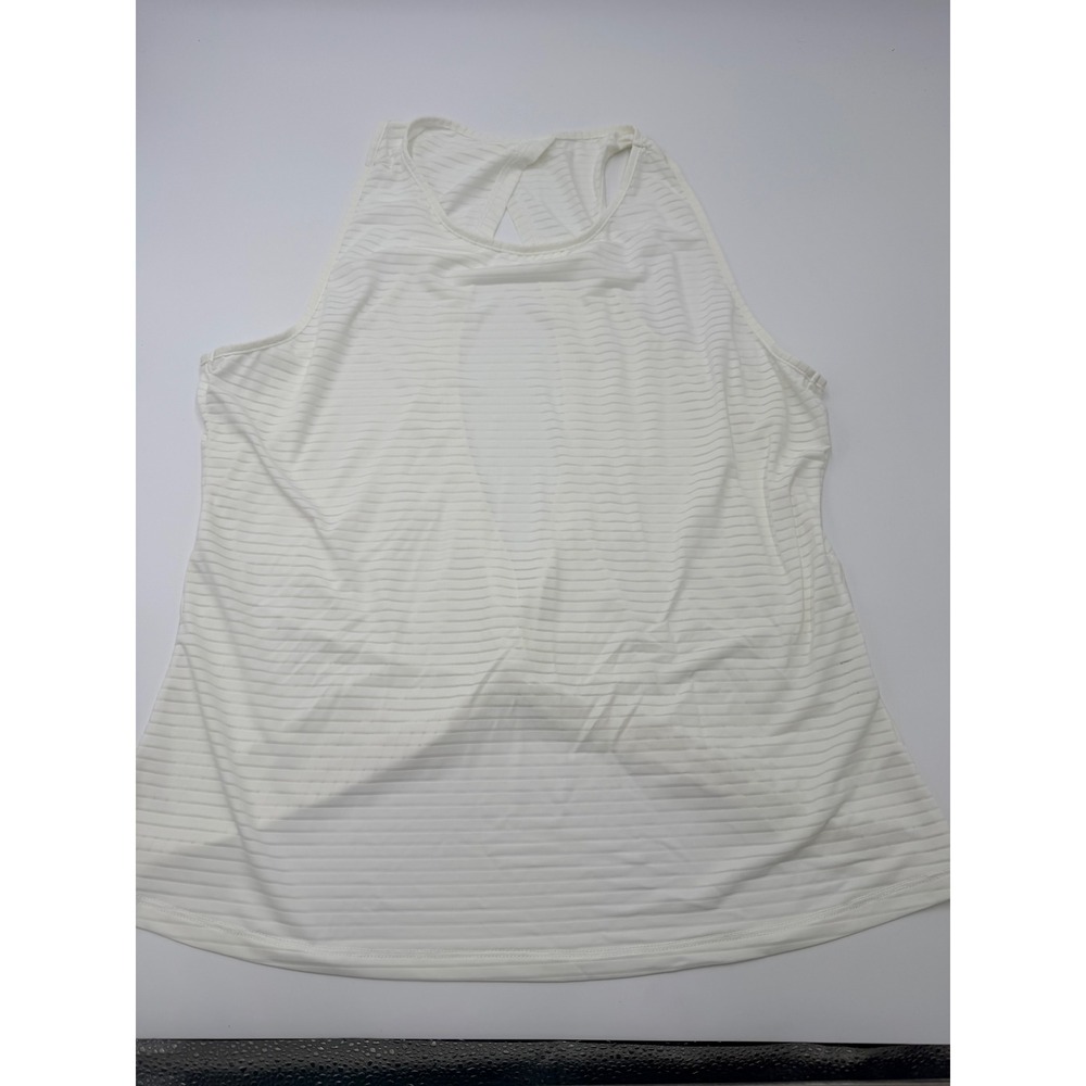 Buffbunny Collection White Mesh Sheer Twist Back Keyhole Activewear Tank Top L